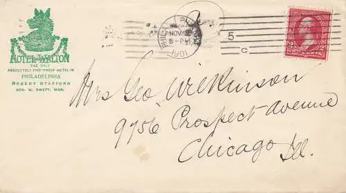États-Unis 1901: Philadelphie Hotel Walton to Chicago