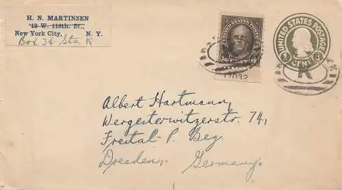 USA letter New York City to Dresden, Freital