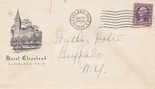 États-Unis d'Amérique 1938: Cleveland, Ohio Hotel to Buffalo, N.Y.
