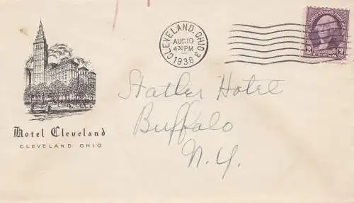 États-Unis d'Amérique 1938: Cleveland, Ohio Hotel to Buffalo, N.Y.