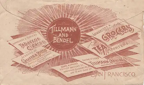 USA 1893: San Francisco Tobaccos, Cigars et Grocers. Tea.