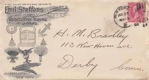 USA 1898: New York Florists Wire Design to Deby, Conn - incl. bill