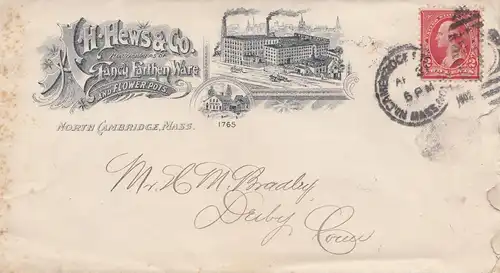 USA 1902: Fancy Earthen Ware and Flower Pots North Ambridge, Mass to Derbby, Con