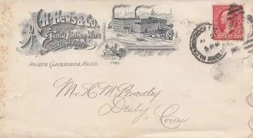 USA 1902: Fancy Earthen Ware and Flower Pots North Ambridge, Mass to Derbby, Con