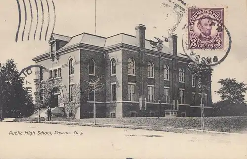 États-Unis 1926: Post card Public High School, Passaio/Garfield/New Jersey to Offenbach