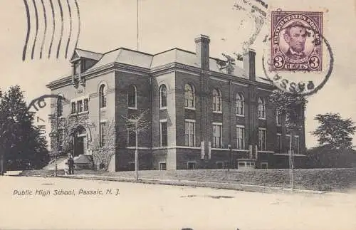 USA 1926: post card Public High School, Passaio/Garfield/New Jersey to Offenbach