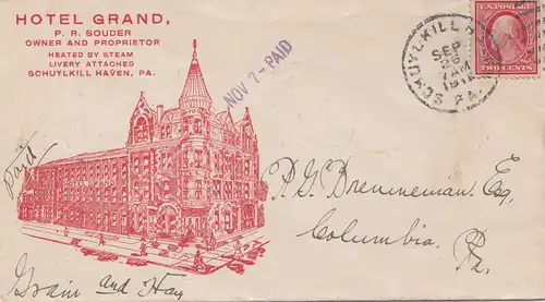 USA 1911: Hotel Grand, Schylkill Haven, PA, to Columbia