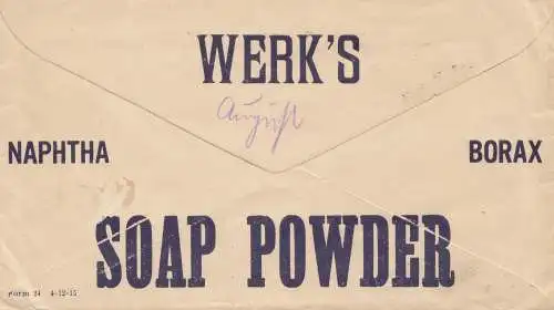 États-Unis d'Amérique 1915: Saint Bernard, Cincinnati, O. to Pforzheim/Germany, Soap Powder