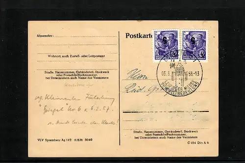 DDR: 1956 sog. Kleine Fälschung MiNr. 435 auf Postkarte