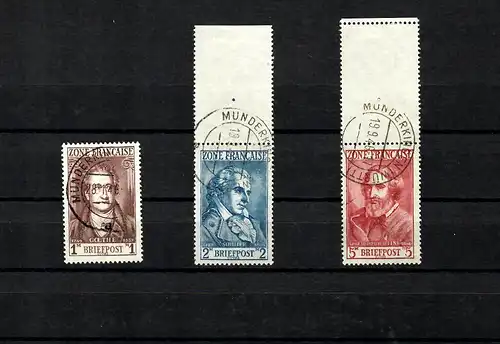 Franz. Zone Allgemeine Ausgabe: MiNr. 11, 12, 13 vL, gestempelt, BPP Befund