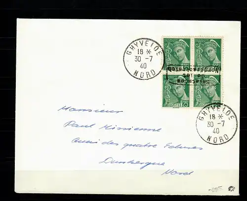Dt. Instrumentation France Min. 11I, Ghyvelde to Dunkerque, sur lettre