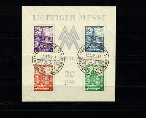 SBZ - Thuringe MiNr. Block 5 Ya Z (III), cacheté Leipzig, BPP Attest