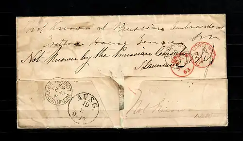 1863: Envelope stampless from Dortmund to London, redirected tax remarks, fine