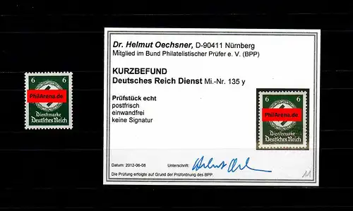 DR Dienst MiNr. 135 y, postfrisch **, BPP Befund