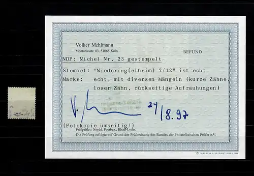 NDP: no 23, cacheté Niederingelheim, BPP résultat