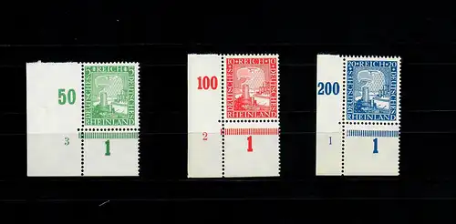 DR: MiNr. 372-374, Platten Nummer 1-3, postfrisch, Eckrand, **