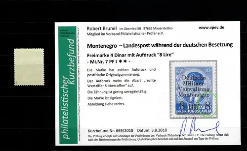 Monténégro: Min. 7, erreur de plaque I, frais, **