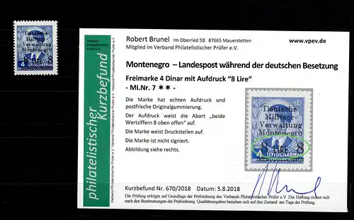 Montenegro: MiNr. 7, Abart, postfrisch, **