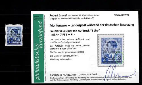 Montenegro: MiNr. 7,  postfrisch, **, Plattenfehler I, Wertziffer oben offen