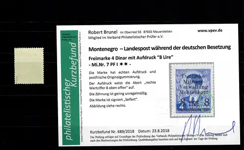 Monténégro: Min. 7, frais, **, erreur de plaque I, chiffre ci-dessus ouvert
