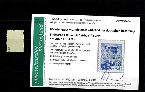 Montenegro: MiNr. 7,  postfrisch, **, Wertziffer oben offen, Plattenfehler I