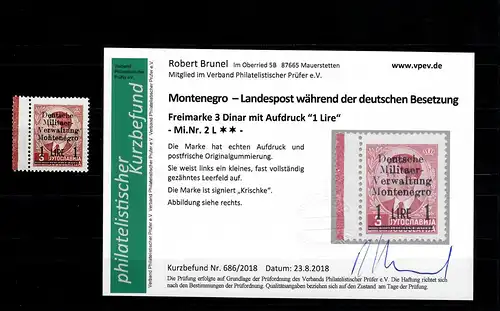 Montenegro: MiNr. 2L,  postfrisch, **, Leerfeld links