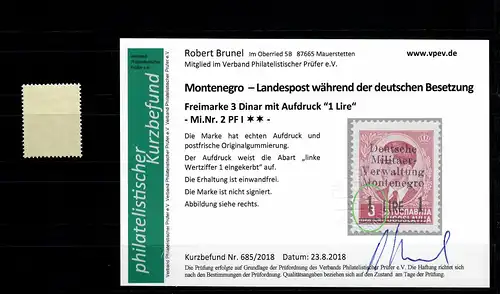 Monténégro: MiN. 2 Erreur de plaque I, frais, **