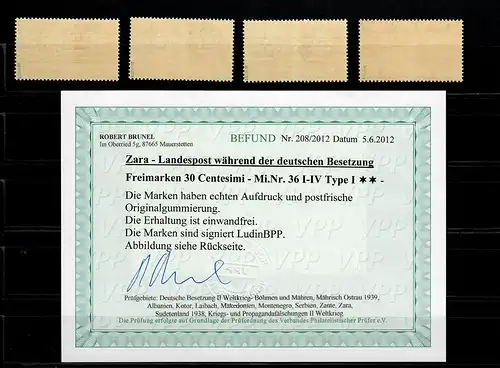 Zara: MiNr. 36 I-IV, Type I, **, postfrisch