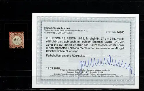 DR Service: Min. 27a, cacheté Lahr, BPP résultat