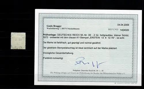 DR: MiNr. 5, gestempelt Erstein, BPP Befund