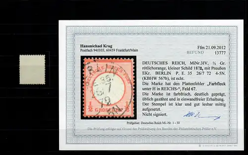 DR: Min° 3 IV, cacheté Berlin, erreur de plaque, résultat BPP