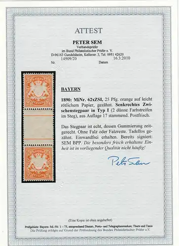 Bayern Minr. 62xZSI, senkr . Paire intermédiaire de type 1 **, post-fraîchissement, BPP Attest