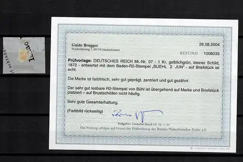 DR: MiNr. 07, gestempelt Bühl, BPP Befund