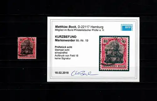 Marienwerder MiNr. 19, gestempelt, BPP Befund
