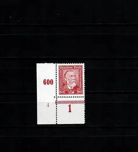 DR MiNr. 362Y: marque postale, **, marque d'angle avec plaque numéro