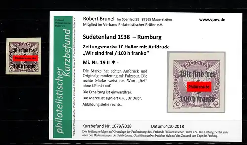 Sudetenland Min° 19 II, *, Falz, Rumburg
