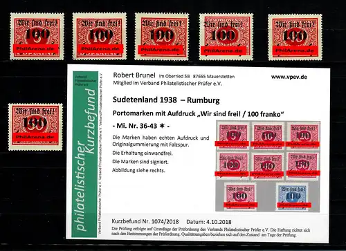 Sudetenland MiNr. 36-43, Falz, * Rumburg