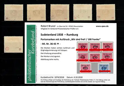 Sudetenland MiNr. 36-43, Falz, * Rumburg