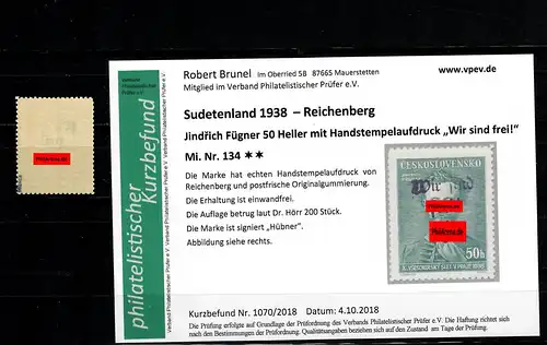 Sudetenland Min. 134, frais de port, **, édition environ 200 pièces, Richeenberg,