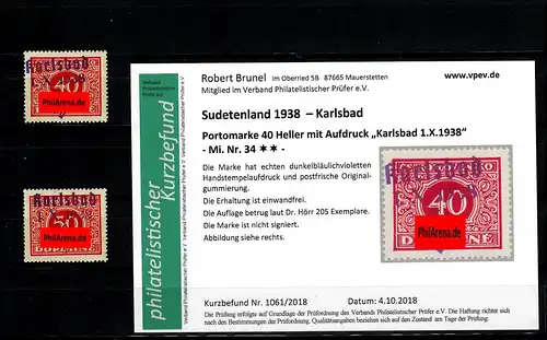 Sudetenland Min. 34/35, frais, **, édition 205/640 pièces, Karlovy Vary