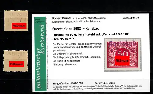Sudetenland MiNr. 34/35, postfrisch, **, Auflage 205/640 Stück, Karlsbad