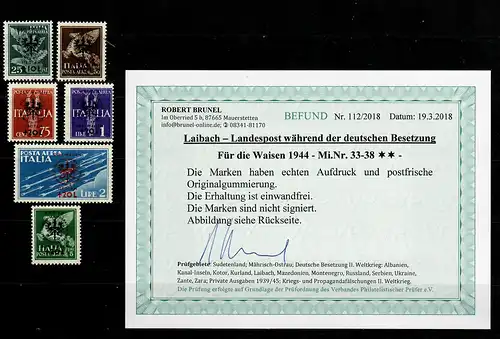 Laibach: MiNr. 33-38, für die Waisen, postfrisch, **