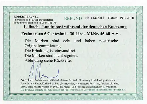 Laibach: MiNr. 45-60, postfrisch, **