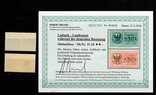 Laibach: MiNr. 31-32, postfrisch, ** für Obdachlose