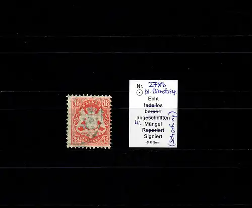 Bayern MiNr. 27 Xb,  BPP Signatur, gestempelt