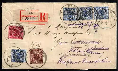 Samoa: R-Zettel APIA kaiserliche Deutsche Post Agentur 1896 nach Berlin/Köln