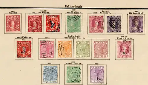 Bahama Islands 1859-1902 nearly complete stamp collection */o