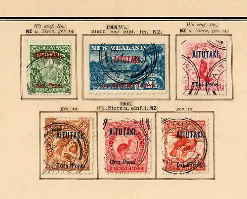 Aitutaki: first stamps 1-6 complete cancelled