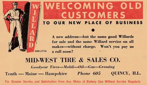 USA post card Quincy, Ill Willard Service