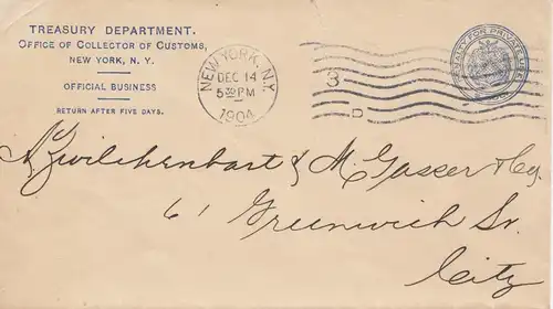 États-Unis d'Amérique 1904: New York Treasury Department/Customs